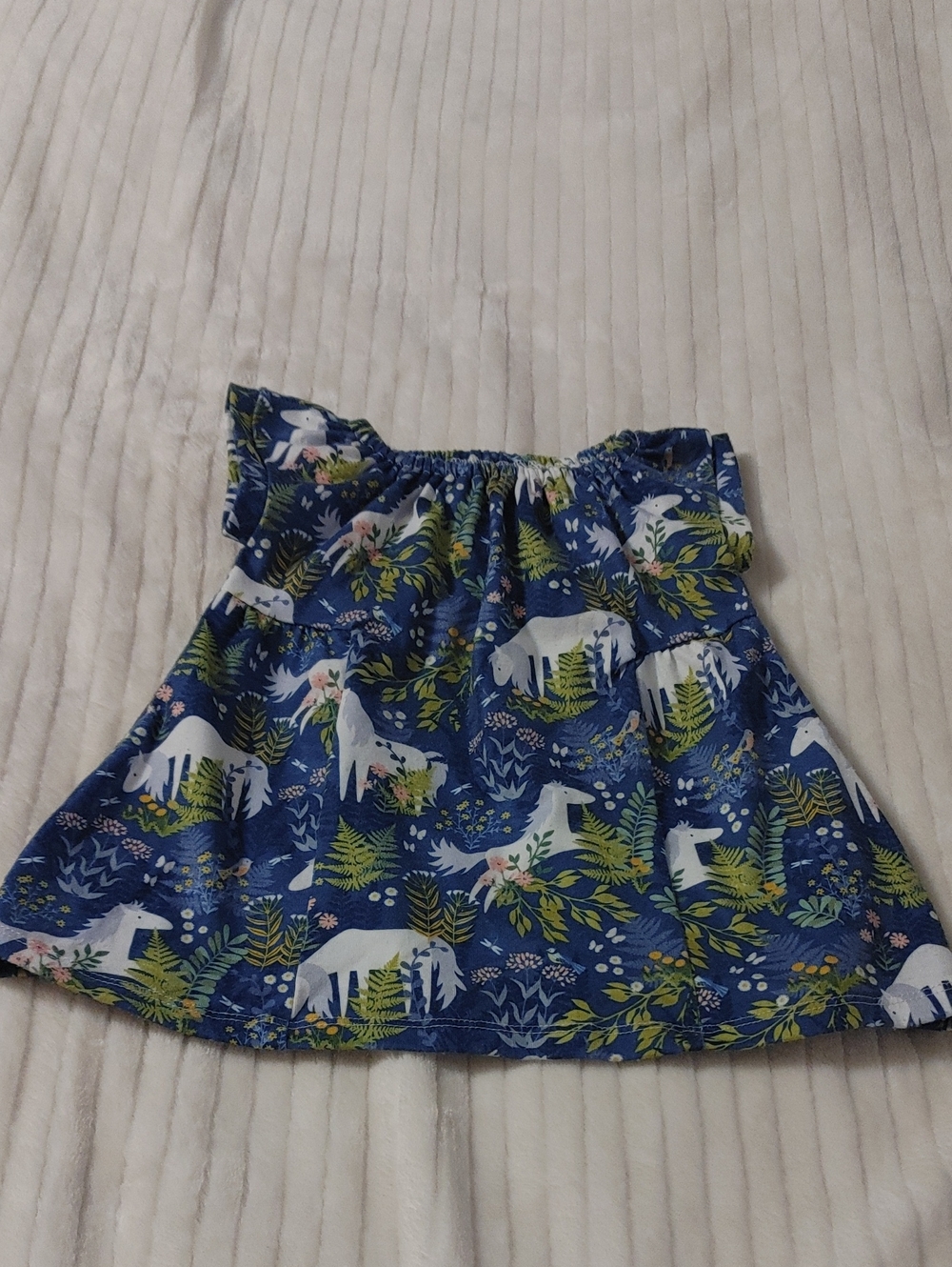 Pas tourelie Blue Floral Horse Print Off-Shoulder Top